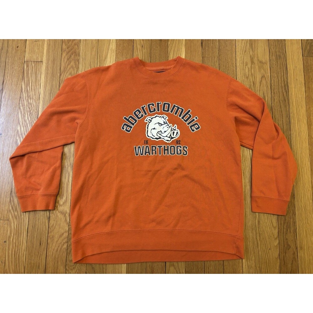 Vintage Y2K Orange Abercrombie & Fitch Crewneck Sweater Warthogs 1892 L